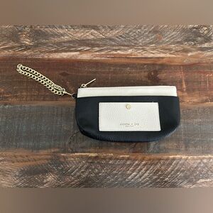 Olivia + Joy Black White Chain Wristlet Zip Clutch Handbag